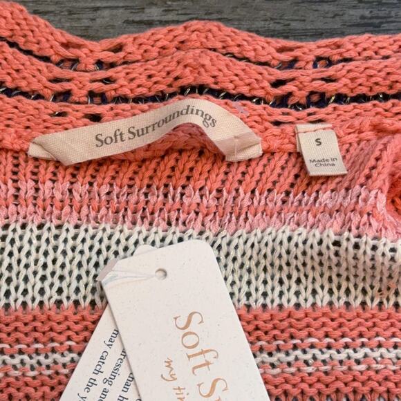 Soft Surroundings Sweater Womens Small Open Cardigan Emberglow Striped NWT - Picture 4 of 12